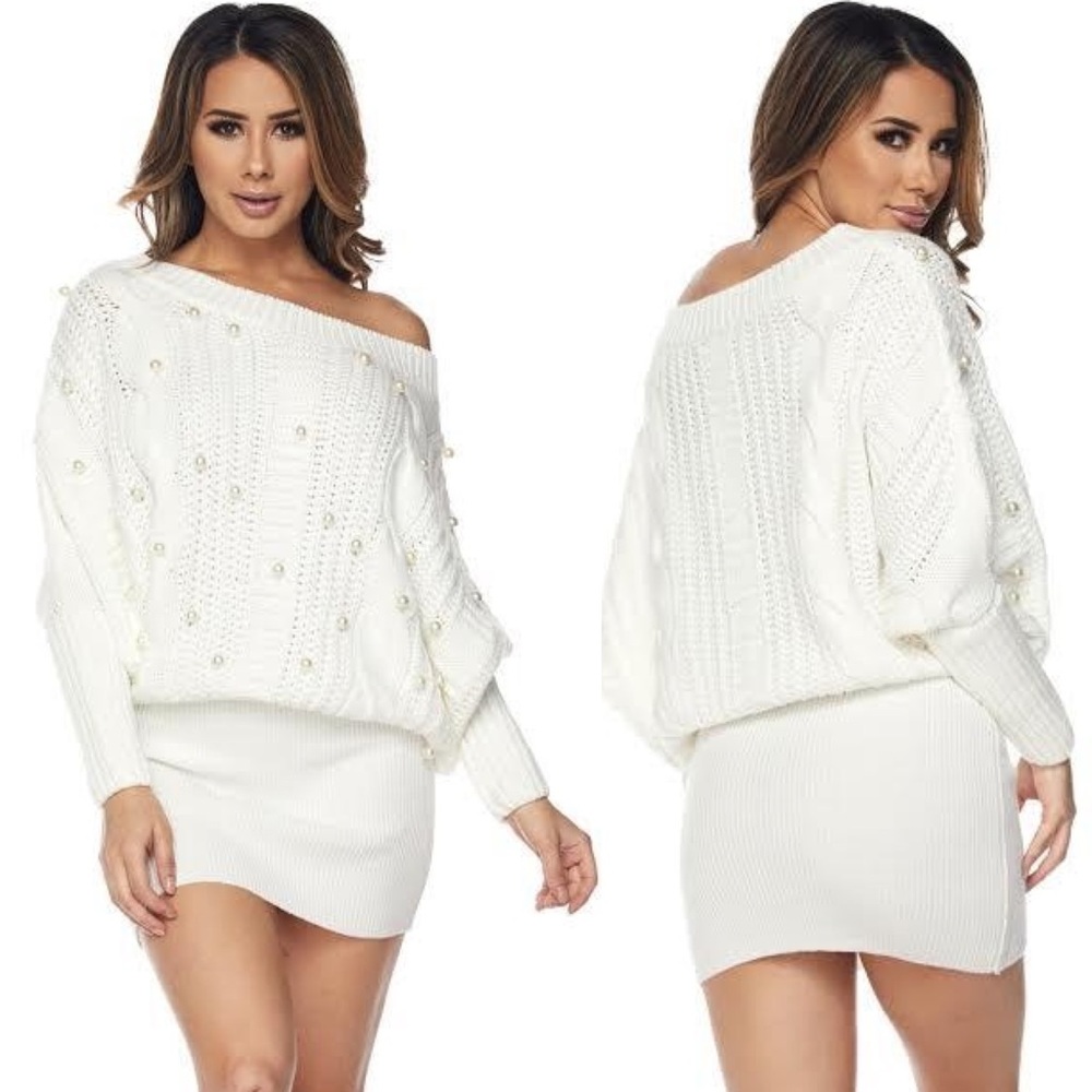 ⛄️LAST ONE⛄️ Pearl Oversized Sweater Mini Dress + FREE EARRINGS (C)
